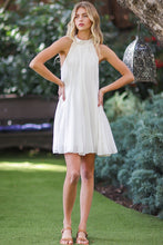 Off White Sleeveless Tie Back Neck Strap Ruffle Hem Mini