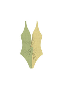 Green X Yellow Two-Color One-Piece Swimsuit