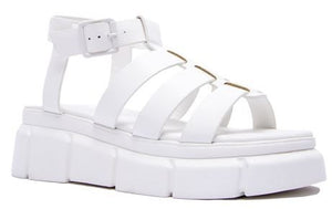 White Womens Lug Fisherman Strappy Double Stack Sandals