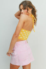 Yellow Daisy Print Sweater Halter Crop Top