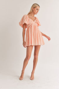 Orange Sweetheart Neckline Puff Sleeve A-Line Dress