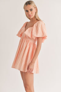 Orange Sweetheart Neckline Puff Sleeve A-Line Dress