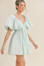 Mint Sweetheart Neckline Puff Sleeve A-Line Dress