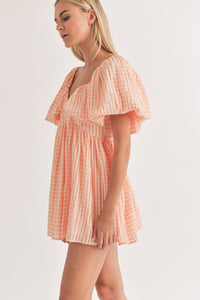 Orange Sweetheart Neckline Puff Sleeve A-Line Dress