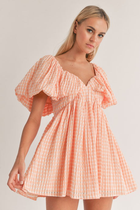 Orange Sweetheart Neckline Puff Sleeve A-Line Dress