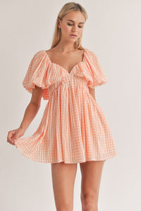 Orange Sweetheart Neckline Puff Sleeve A-Line Dress