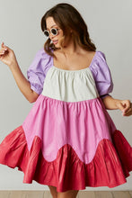 Pink/Lavender Coated Color Block Babydoll Mini Dress