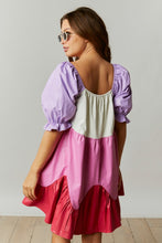 Pink/Lavender Coated Color Block Babydoll Mini Dress