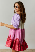 Pink/Lavender Coated Color Block Babydoll Mini Dress