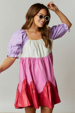 Pink/Lavender Coated Color Block Babydoll Mini Dress