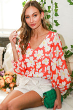 Orange Puff Sleeve Floral Print Woven Top