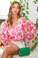 Fuchsia Puff Sleeve Floral Print Woven Top