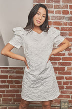 Off White Puff Sleeve Floral Textured Woven Mini Dress