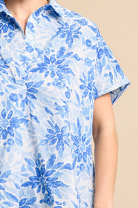 Blue Floral Printed and Oversize Poplin Shirts