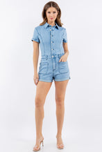 Light Denim Stretch Denim Romper With Button Down Detail