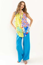Blue Solid Straight Pants With Elastic Waist Band