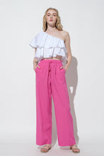 Pink Solid Straight Pants With Elastic Waist Band