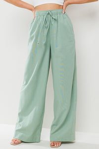 Sage Solid Straight Pants With Elastic Waist Band