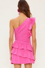 Sweet Pink One Shoulder Linen Ruffled Mini Dress