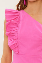 Sweet Pink One Shoulder Linen Ruffled Mini Dress