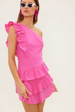 Sweet Pink One Shoulder Linen Ruffled Mini Dress
