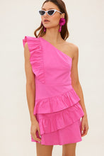 Sweet Pink One Shoulder Linen Ruffled Mini Dress
