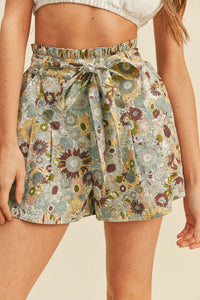 White Multi Floral Print High Waist Shorts