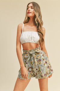 White Multi Floral Print High Waist Shorts