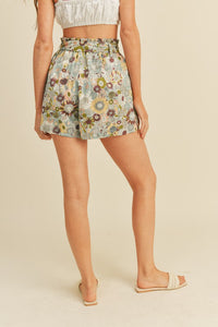 White Multi Floral Print High Waist Shorts