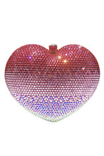 Red Gradient Color Heart Rhinestone Evening Bag