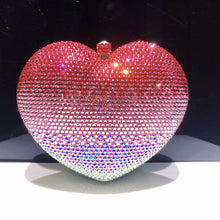 Red Gradient Color Heart Rhinestone Evening Bag