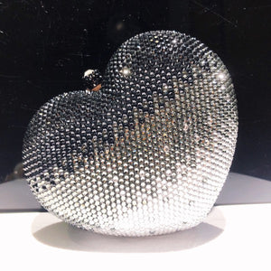 Black Gradient Color Heart Rhinestone Evening Bag