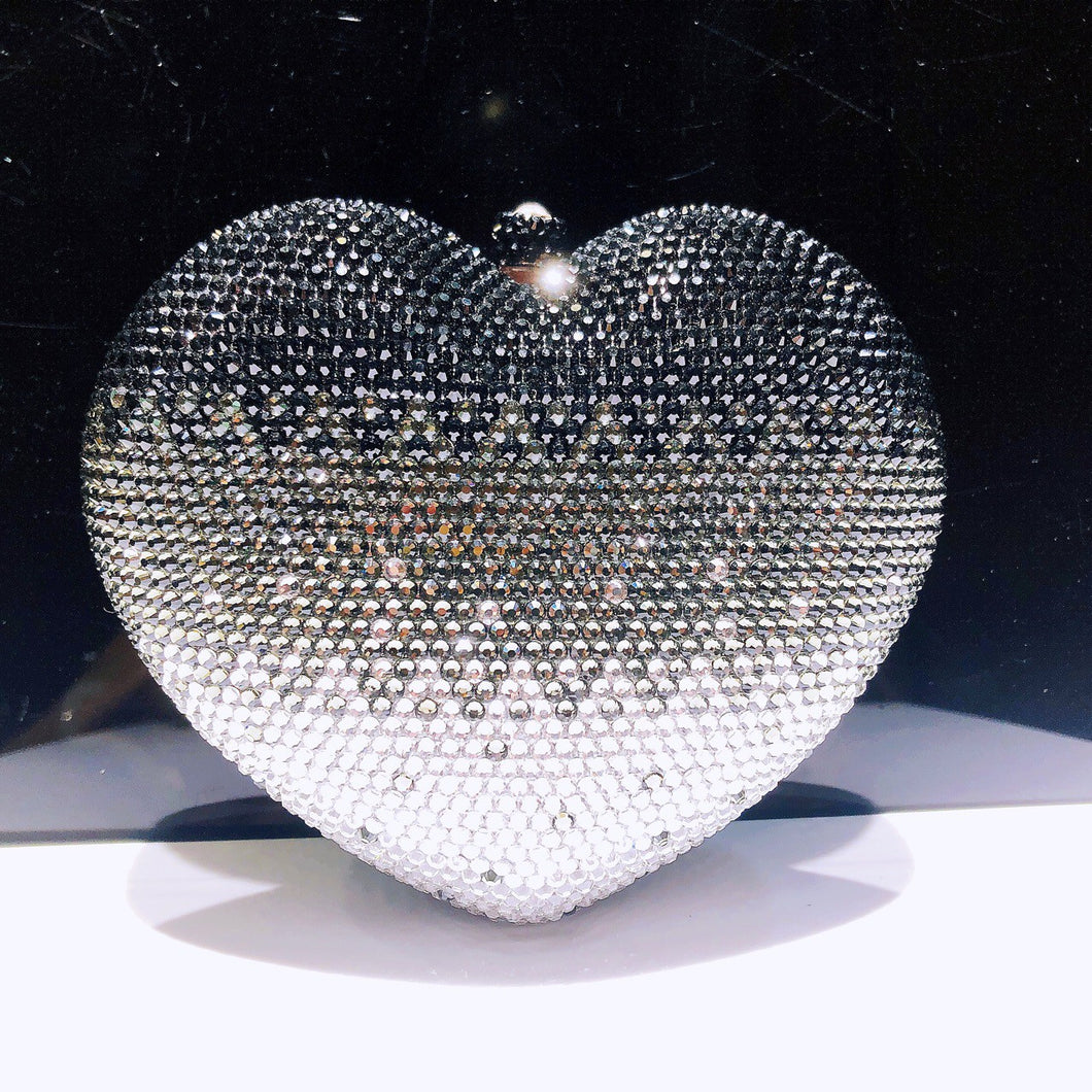 Black Gradient Color Heart Rhinestone Evening Bag