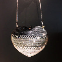 Black Gradient Color Heart Rhinestone Evening Bag