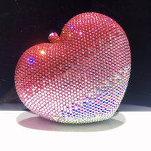 Red Gradient Color Heart Rhinestone Evening Bag