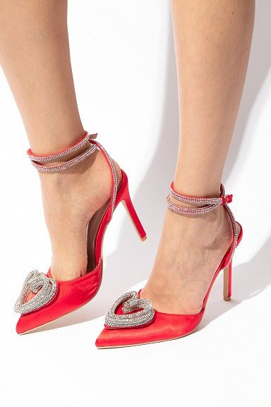 Red Rhinestones Heart Closed Toe High Heels