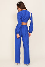 Royal Set-Self Tie Long Sleeve Crop Top With Pants