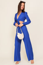 Royal Set-Self Tie Long Sleeve Crop Top With Pants