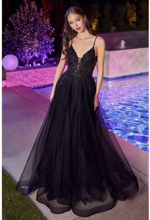Black Layered Tulle A-Line Gown