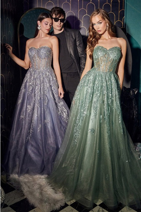 Sage Strapless Layered Tulle Ball Gown