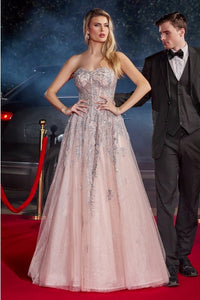 Blush Strapless Layered Tulle Ball Gown