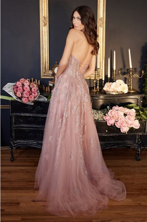 Dusty Rose Strapless Layered Tulle Ball Gown