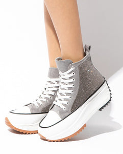 White Fashion Shiny Height Increasing Sneakers