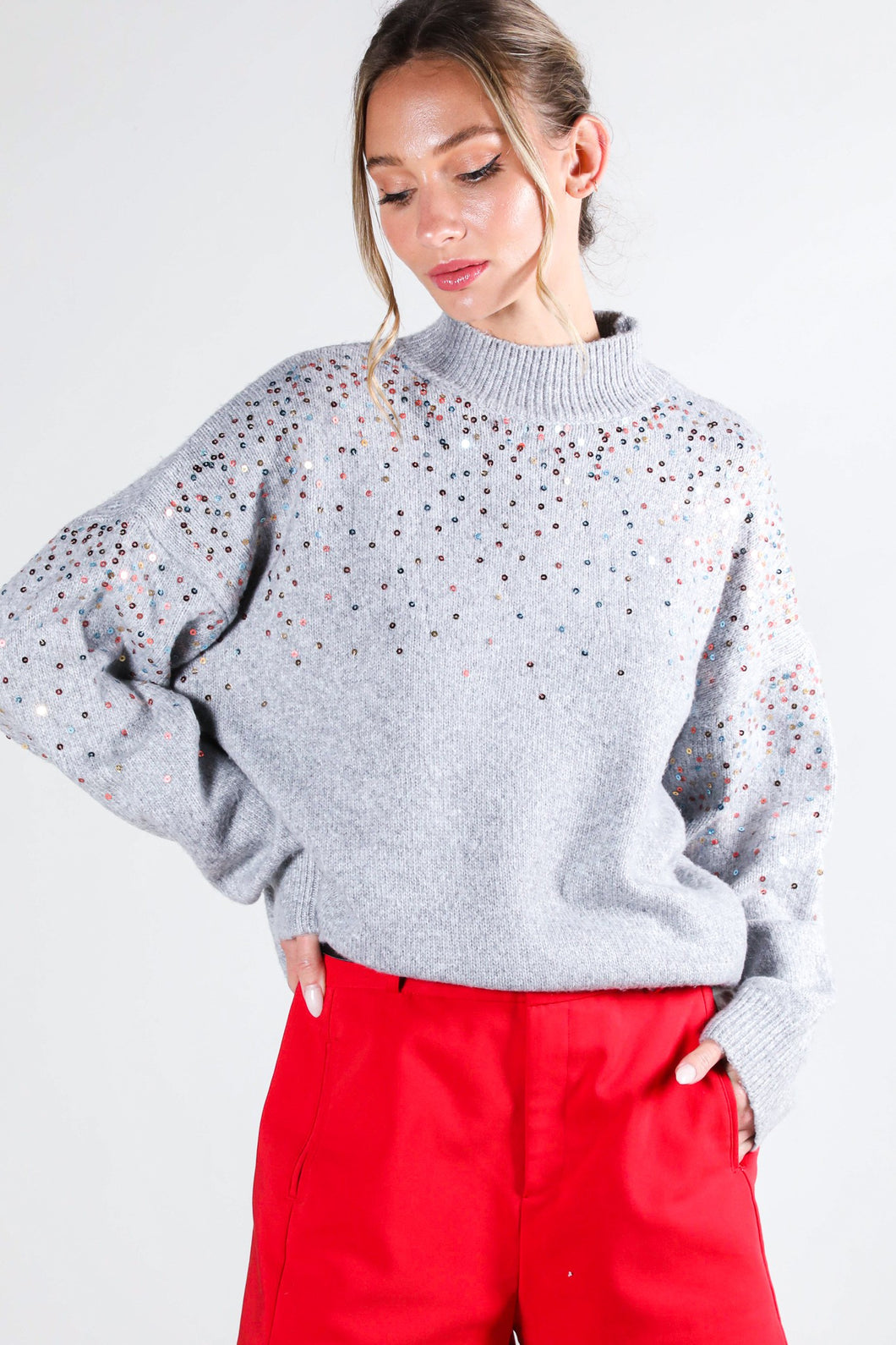 Grey Sequin Detail Sweater Top
