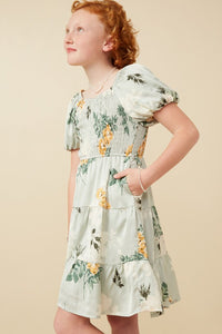 Sage Romantic Floral Smocked Sheen Dress(Mommy & Me Set)