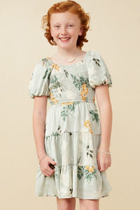 Sage Romantic Floral Smocked Sheen Dress(Mommy & Me Set)