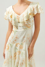 Peach-Mult Sunburst Ruffle Tiered Sinclair Midi Dress