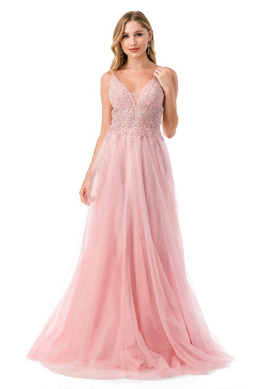 Blush Tulle Long Evening Dress
