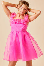 Shocking Pink Ruffle Detail Organza Puff Dress
