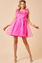 Shocking Pink Ruffle Detail Organza Puff Dress